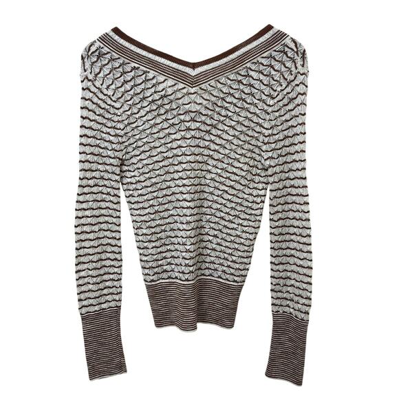 Veronica Beard V-Neck Zinya Sweater Small Striped Crochet Knit V Neck Pullover - Picture 9 of 9